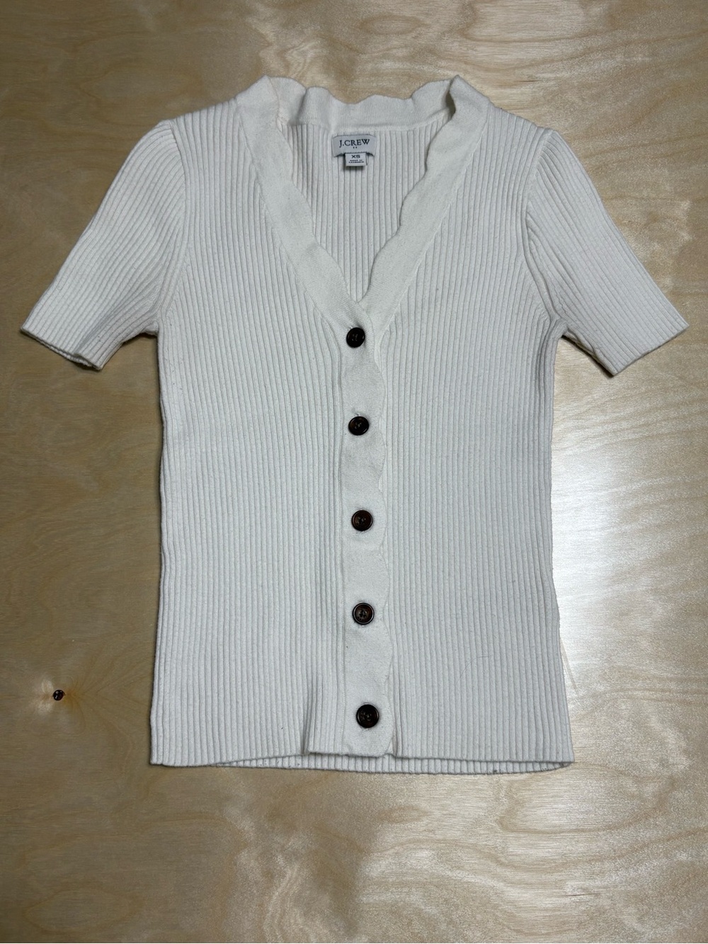 J. Crew Ivory Ribbed Short-Sleeve Button Front Top